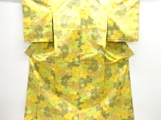 JAPANESE KIMONO / HITOE / UNUSED / TSUMUGI / WOVEN FLOWER
